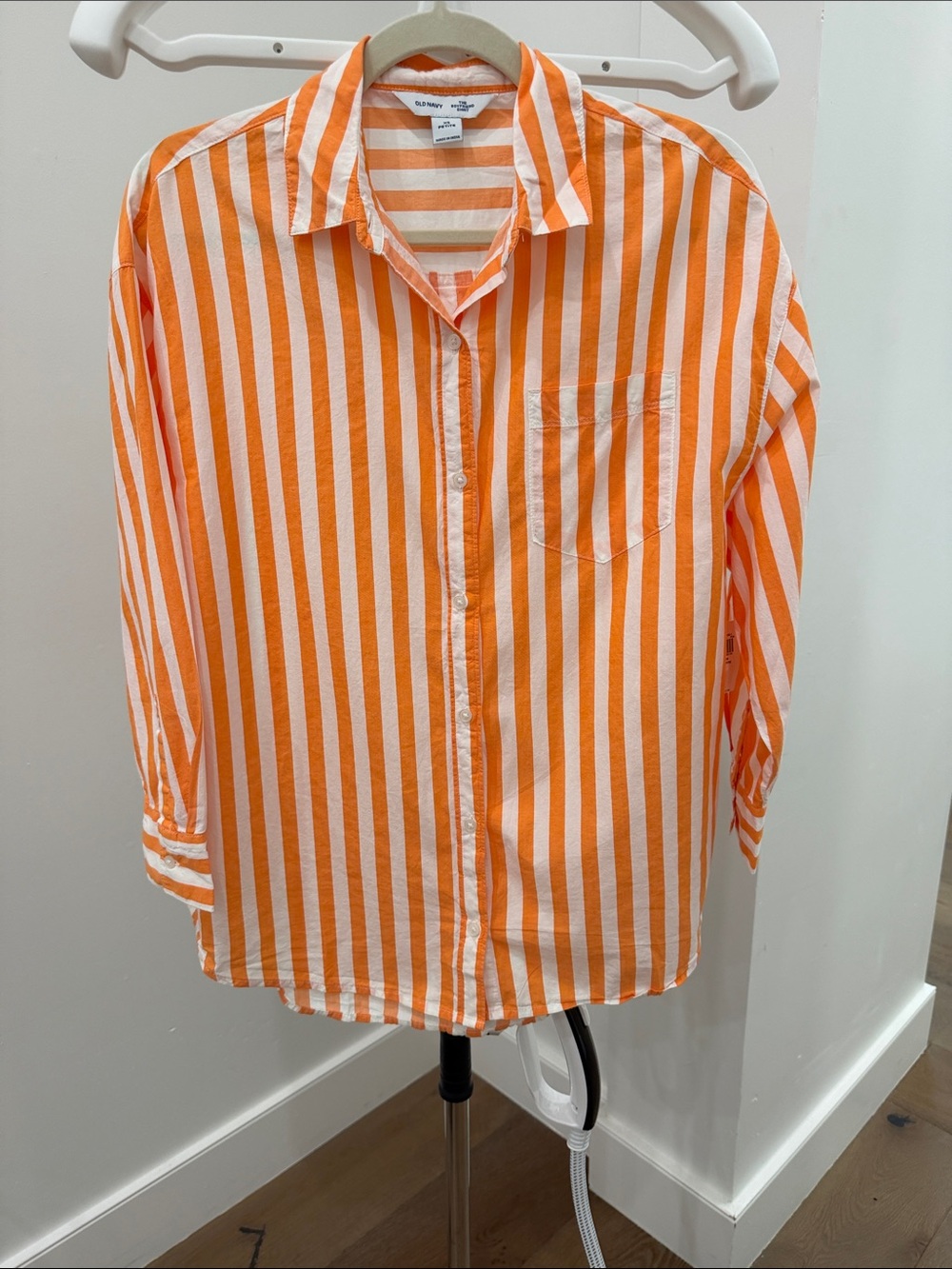 Old Navy Orange and White Striped Button-Down Shirt
